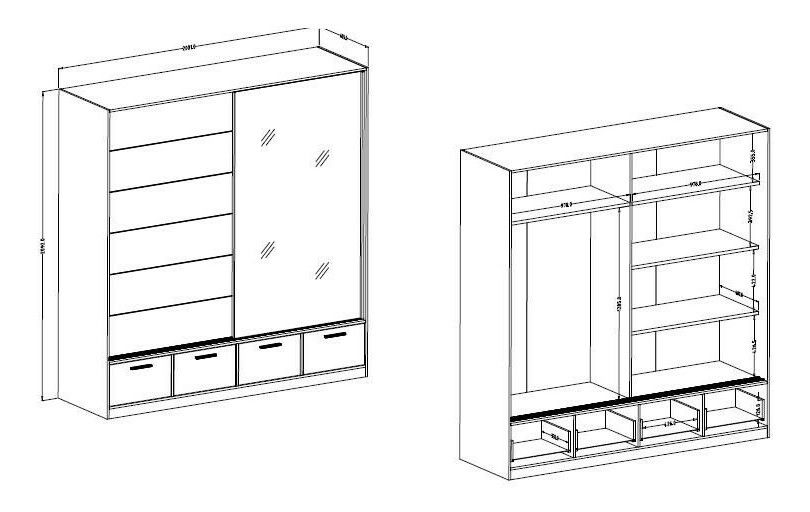 Dulap de haine cu uși culisante Benson MW63 (stejar mauvella + negru) (cu oglindă)