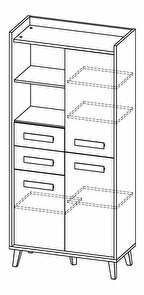 Vitrína typ W3 Wendy (antracitová + biela + dub wotan)