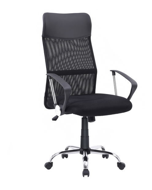 Fotoliu de birou Teuc (piele ecologică negru + negru + crom) 