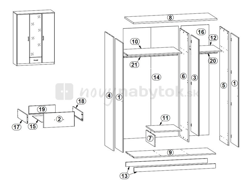 Šatníková skriňa BRW Klio SZF3D1S