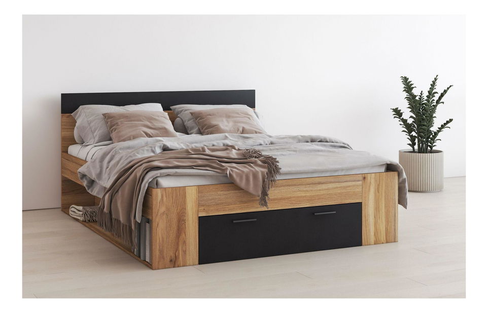 Pat matrimonial Gamma 160 (stejar + Negru)