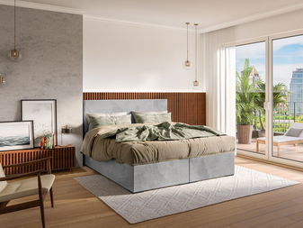 Manželská posteľ Boxspring 160 cm Lemmy (sivá) (s matracom a úl. priestorom)