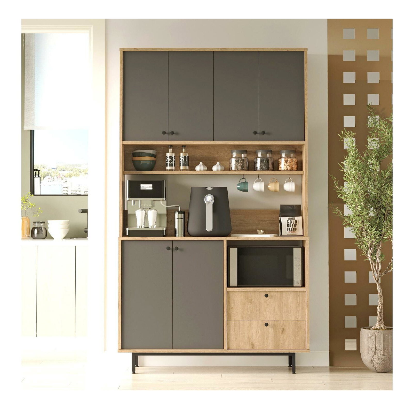 Dulap cu rafturi Rebutia 7 (stejar + antracit)