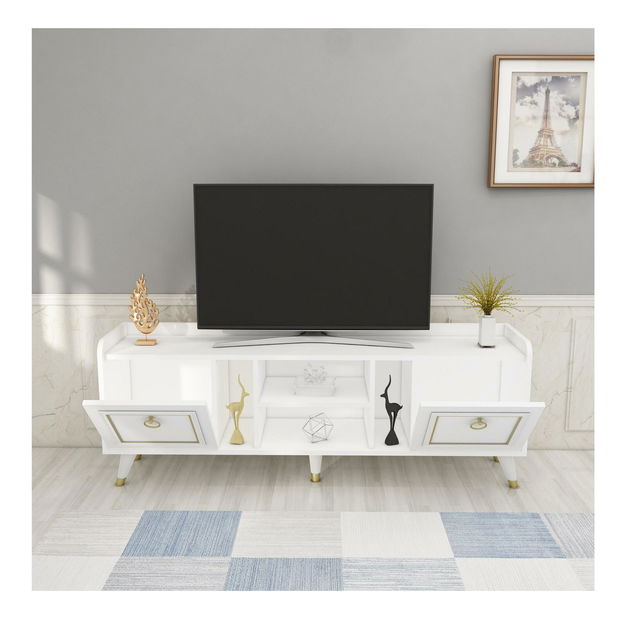 Masă TV/Dulap Lipoma 7 (alb + auriu) 