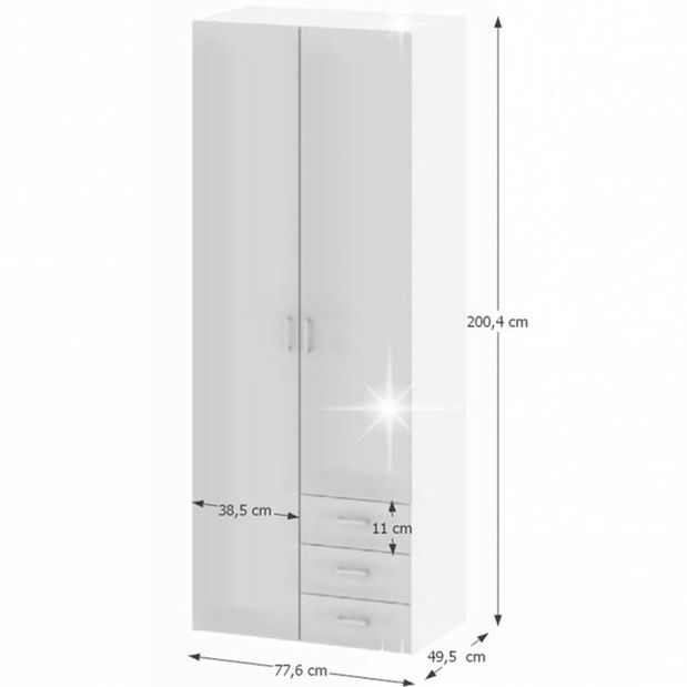 Ruhásszekrény Got 70425 2D (fehér + magasfényű fehér)