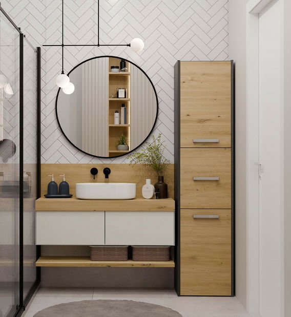 Kúpeľňová skrinka Samways 4 (antracit + dub artisan)