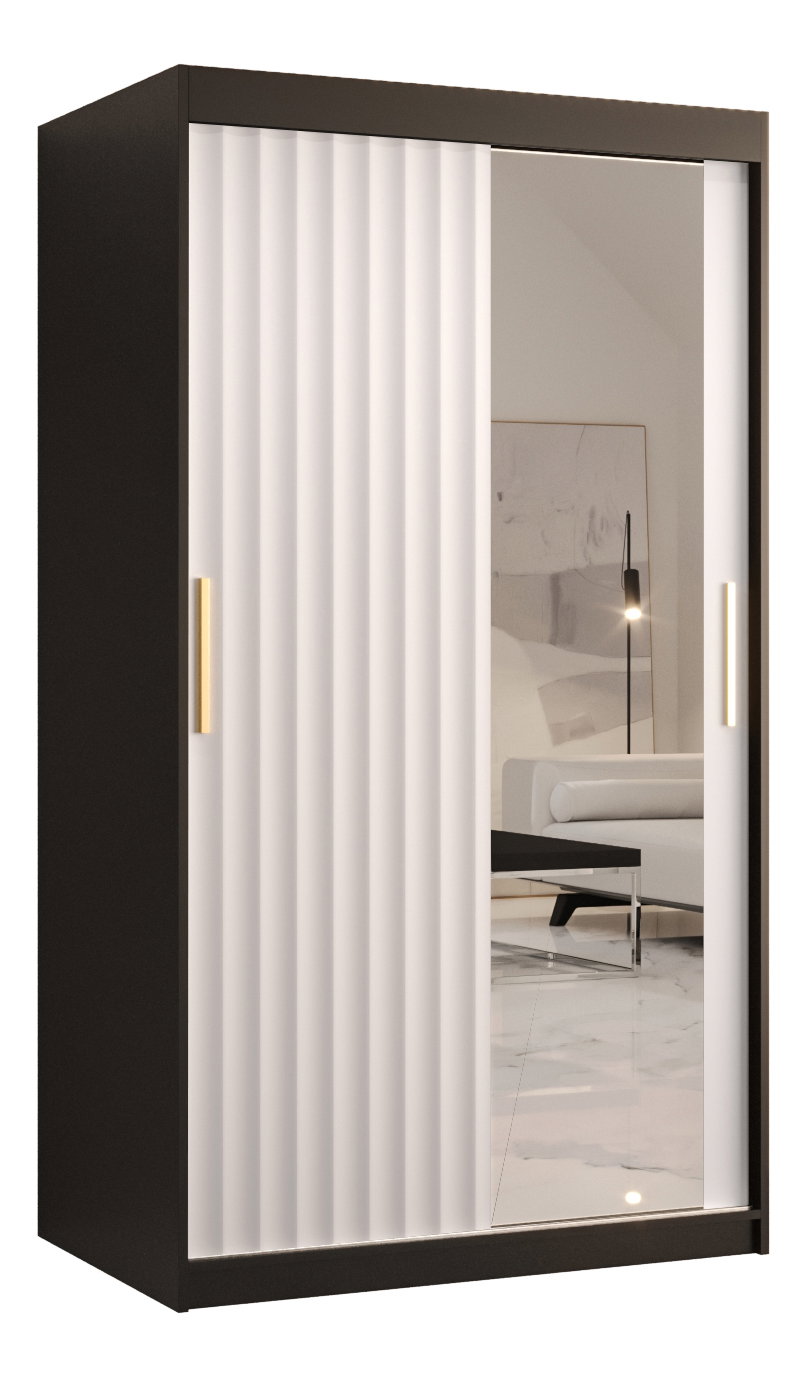Šatníková skriňa so zrkadlom 100 cm Riana Wa 2 100 (čierna + biela matná)