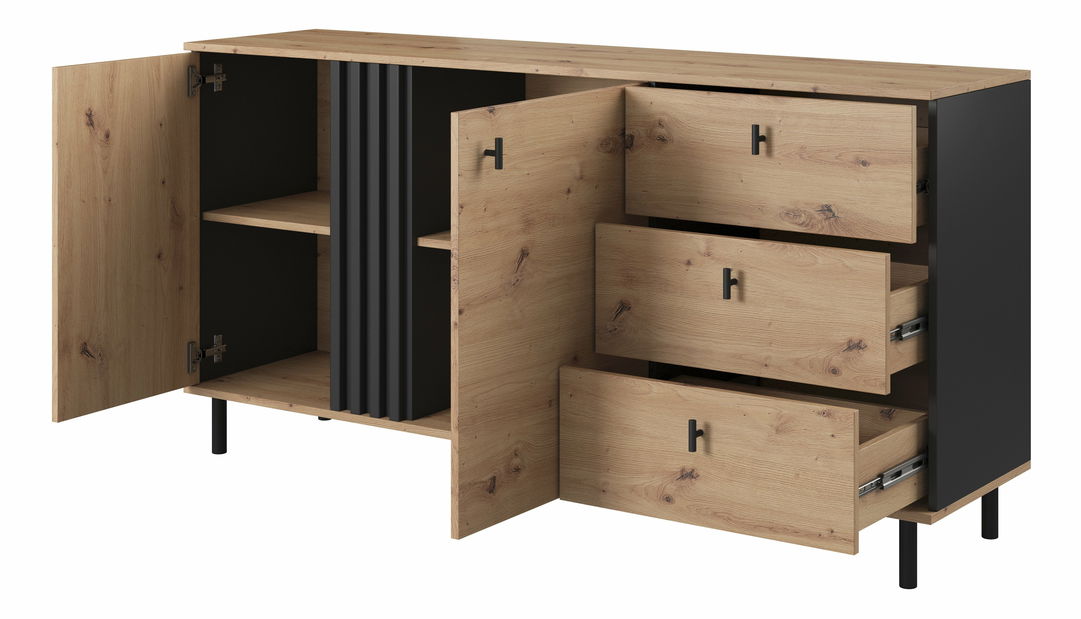 Comodă Madeira 2D3S (Stejar artisan + antracit Negru)