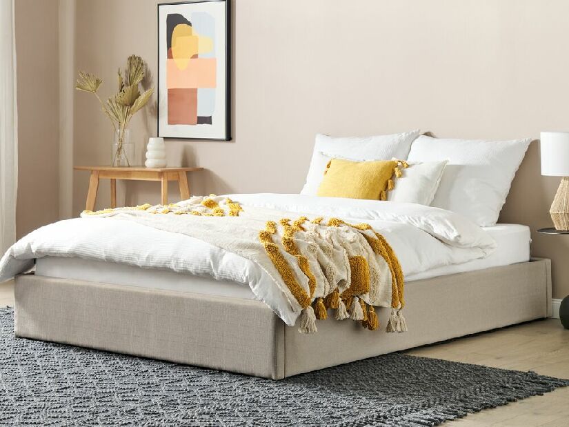 Manželská posteľ 160 cm DIJON (s roštom a úl. priestorom) (béžová) *výpredaj