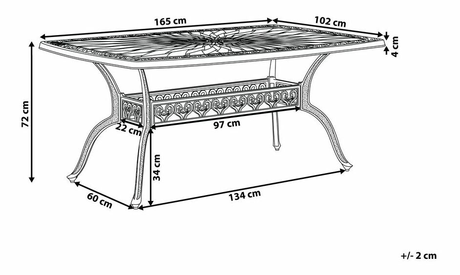 Záhradný stôl 165 cm LIZZI (hliník) (hnedá) (pre 6 osôb)