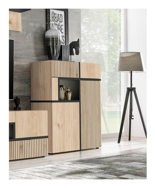 Vitrină Carlyn WSN (hikora jackson + negru (cu iluminat LED)