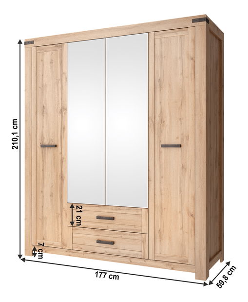 Šatníková skriňa Mateo 4d2s (dub wotan)