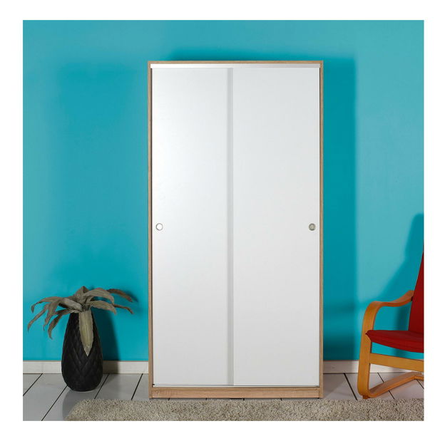 Ormar za garderobu s kliznim vratima Seworella 1 (losos bijela + svijetlo drvo)