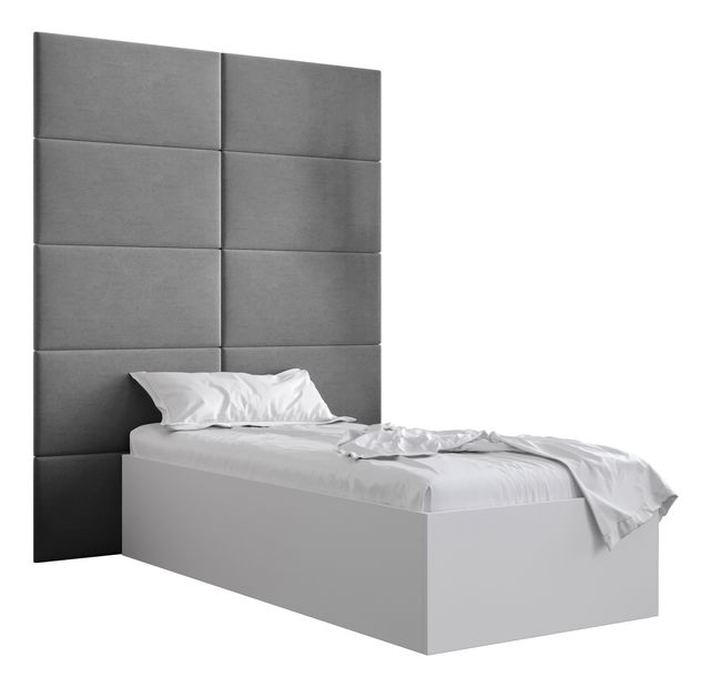 Jednolôžková posteľ s čalúneným čelom 90 cm Brittany 1 (biela matná + sivá) (s roštom)