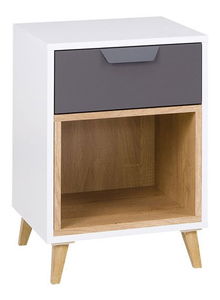 Nočný stolík Zylia ZT11 (biela + grafit + dub lefkas)