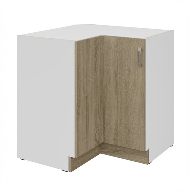 Dulap inferior de bucătărie, de colț Sylrona 89 x 89 DN 1F BB (alb + stejar sonoma)