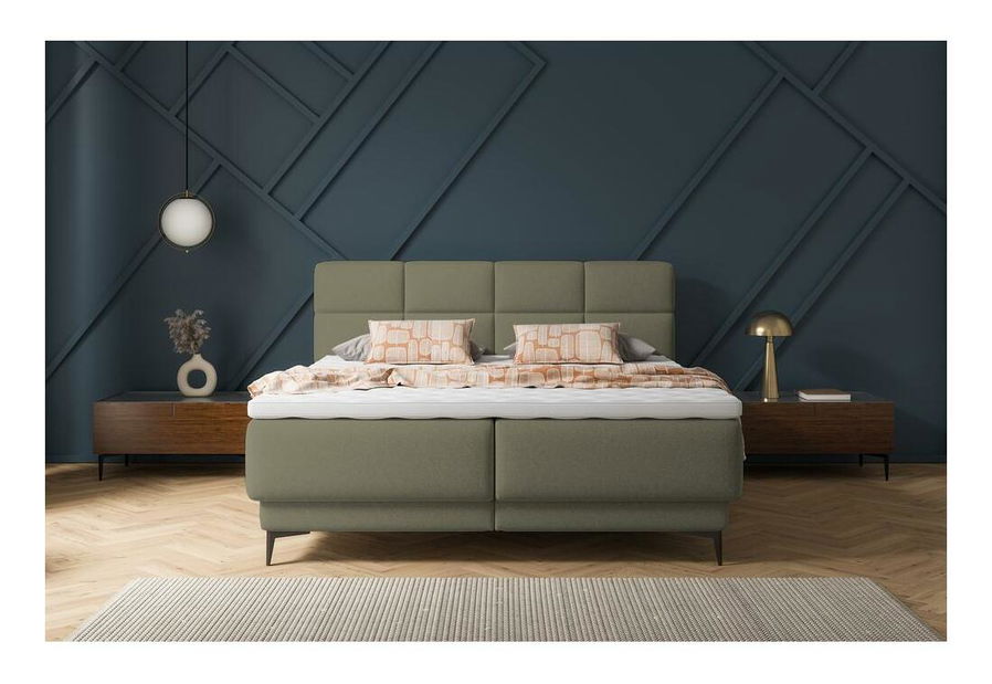 Pat matrimonial 180 cm Riviera 180 (cu somieră și saltea) (cu sp. depozitare) (verde + negru)