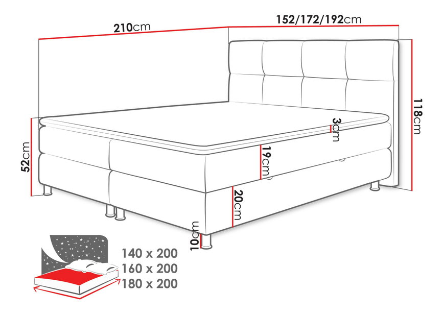 Bračni krevet Boxspring 140 cm Cinara (muna 08)