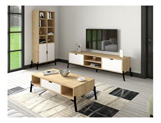 Set mobilier living Lifalona (Stejar zafir + alb + negru)