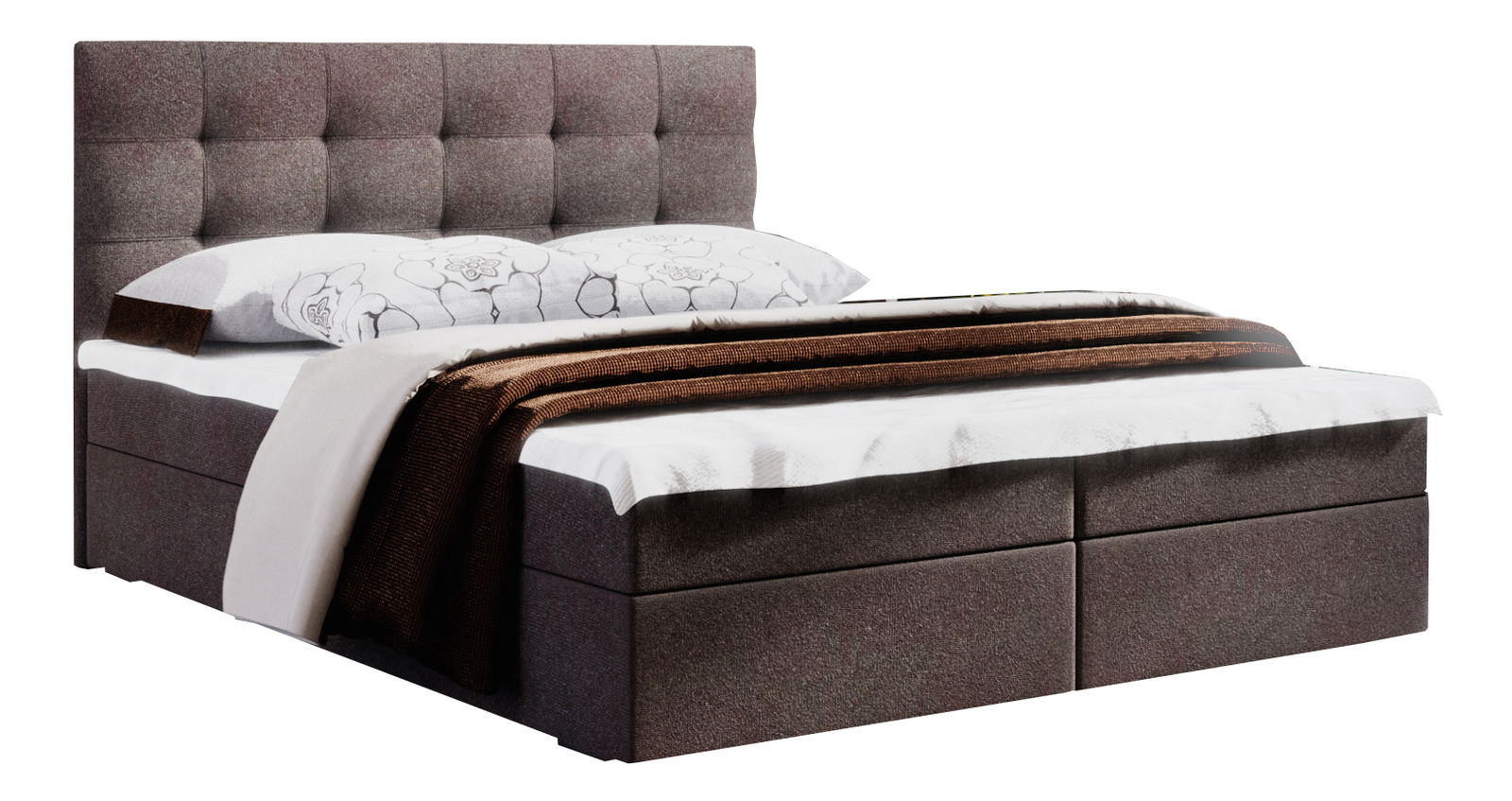 Pat matrimonial Boxspring 140 cm Fade 2 (maro închis) ( cu saltea și sp. depozitare)