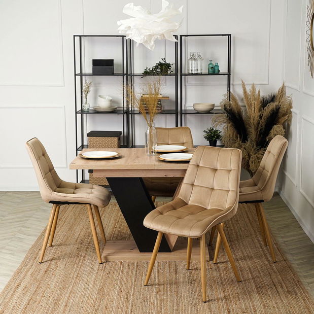 Blagovaonski stol na razvlačenje Comentado (hrast artisan + crna) (za 4 do 6 osoba)