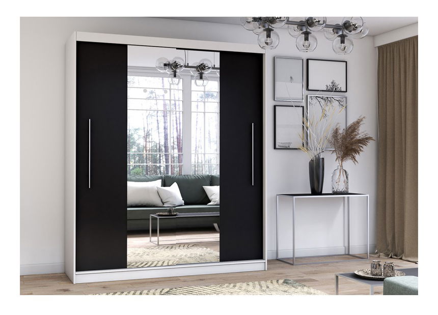 Ruhásszekrény Thovan (Fehér + Fekete + Tükör)