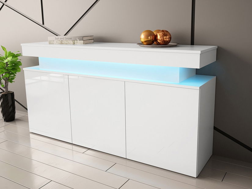 Dulap Lesteralo 3D 160 (alb + alb lucios) (cu iluminat LED) *vânzare stoc