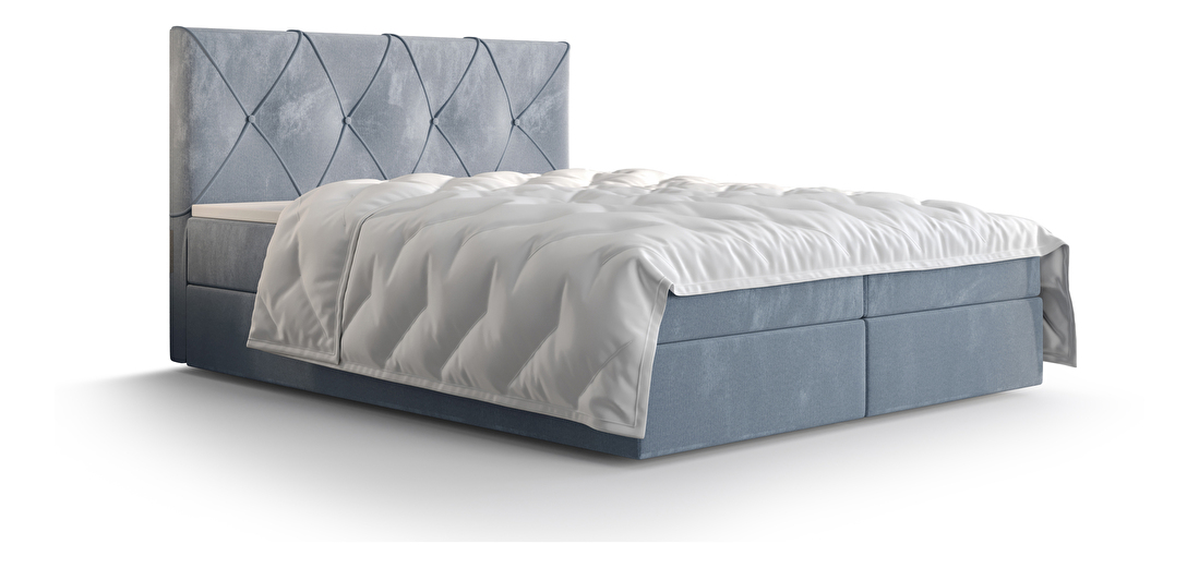 Franciaágy Boxspring 140 cm Athena Comfort (világoskék) (matraccal és tárolóhellyel)