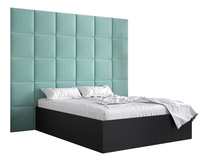 Pat matrimonial cu tăblie tapițată 160 cm Brittany 3 (Negru mat + mentă) (cu somieră)