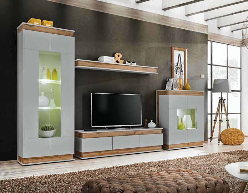 Mobilier camera de zi Bernice 1 (gri perlă + stejar artisan) (cu iluminat)