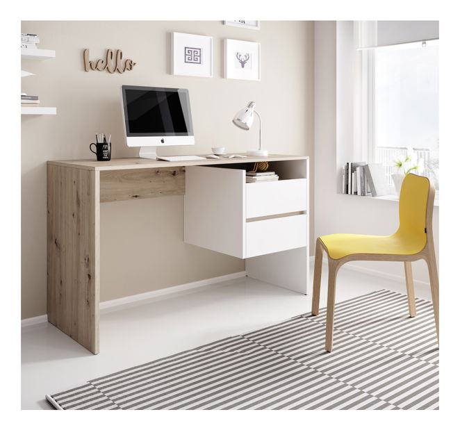 Számítógépasztal Tolneo (artrisan tölgy + fehér)