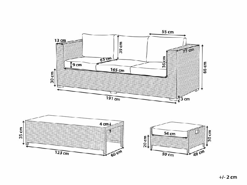 Set pentru grădină BELLEN (alb) (pentru 3 persoane)