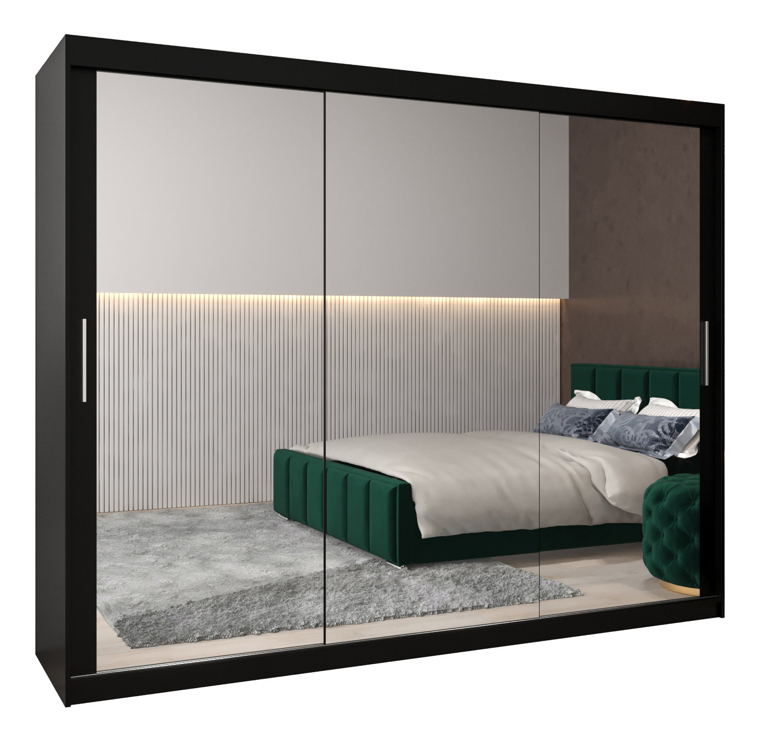 Šatníková skriňa 250 cm Toki 3 (Čierna matná + Čierna matná)