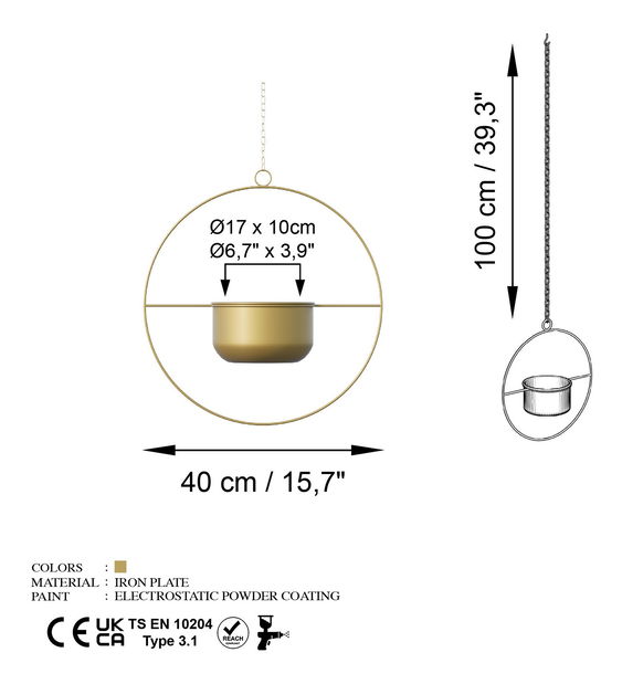 Viseća saksija za cvijeće Paradota (zlatna)