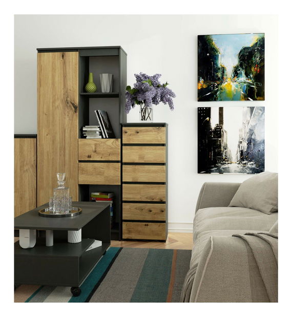 Komoda Cipriano IV (grafit sivý + dub artisan)