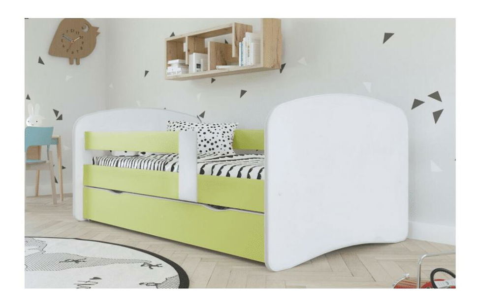 Pat de o persoană 90 cm Carecen (verde + alb) (cu somieră) (cu sp. depozitare)