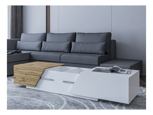 Set mobilier living Bokas II (Alb + Stejar wotan) 