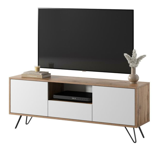 Masă TV Polynesia (cu iluminat) (stejar wotan + alb)