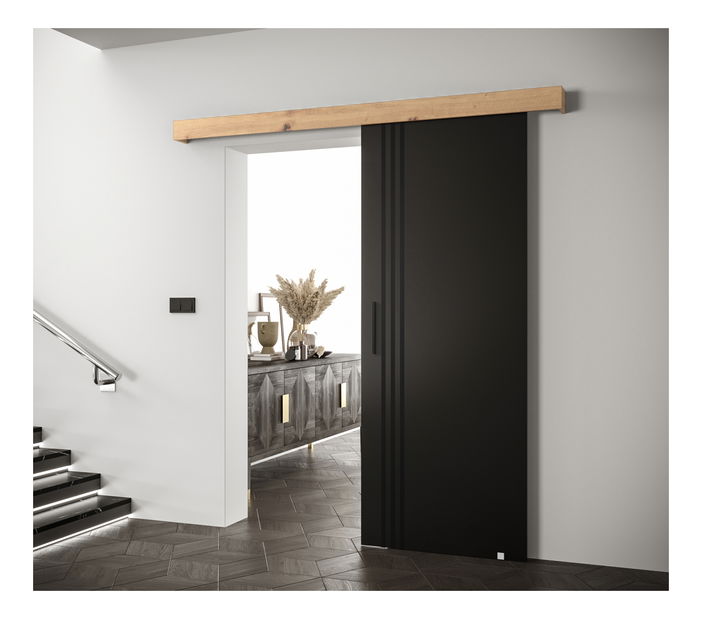 Uși culisante 90 cm Sharlene VI (negru mat + stejar artisan + negru)