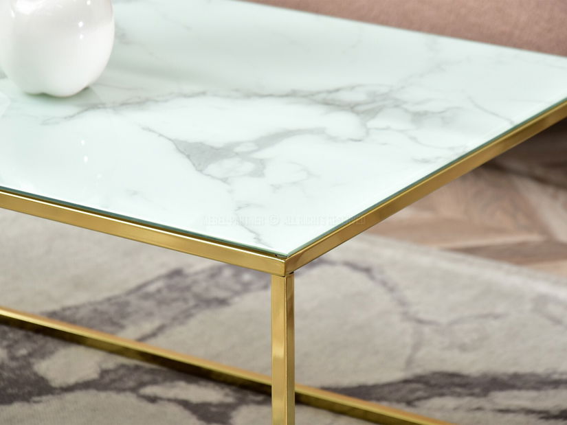 Măsuță de cafea Bella Xl (marmură albă + auriu)
