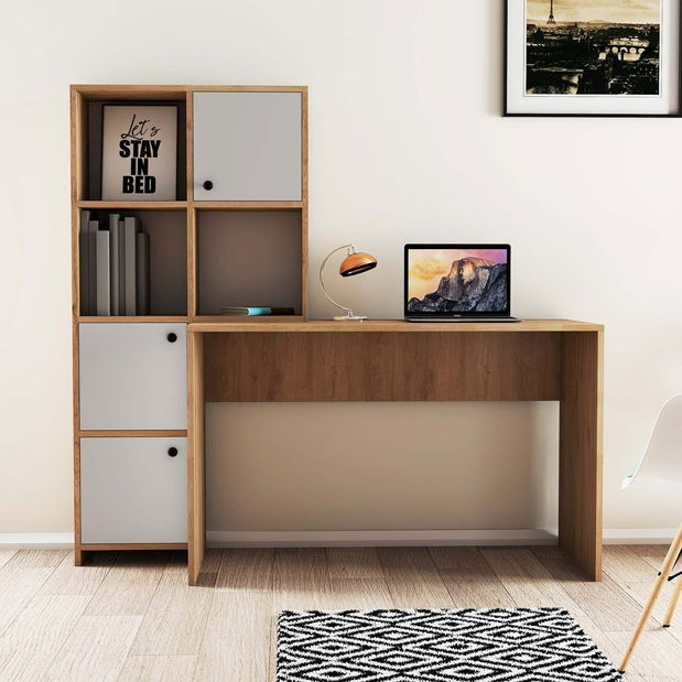 Masă PC Salvatore (Stejar + Alb) *vânzare stoc