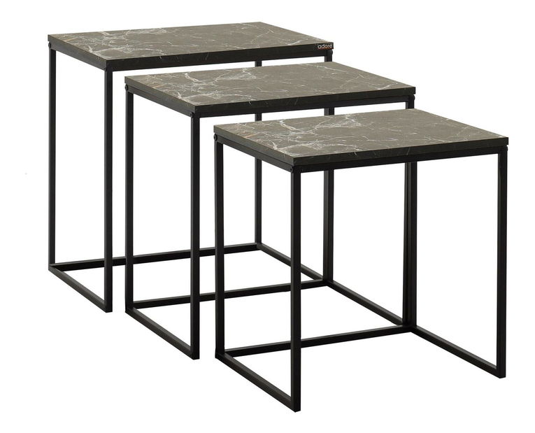 Set 3 măsuțe de cafea Shepolendo 1 (marmură negru + negru)