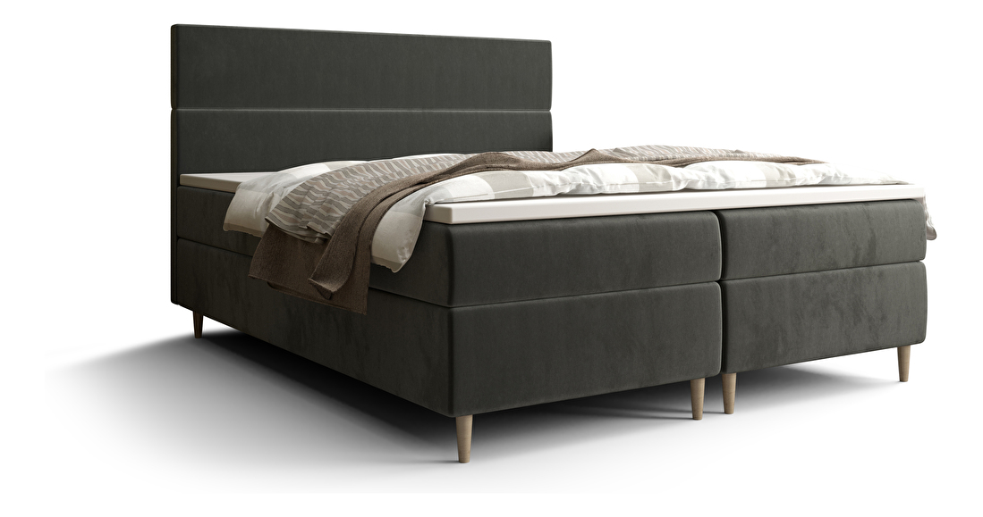 Manželská posteľ Boxspring 160 cm Flu Comfort (tmavosivá) (s matracom a úložným priestorom)