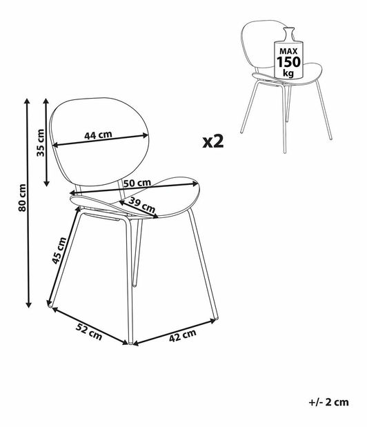 Set 2 buc scaune de sufragerie Sarrah (gri) 