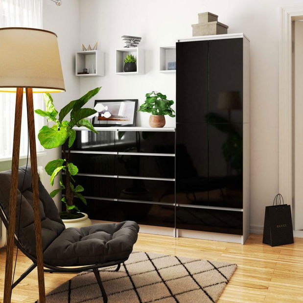 Ormar s policama Renzo (bijela + crni sjaj)