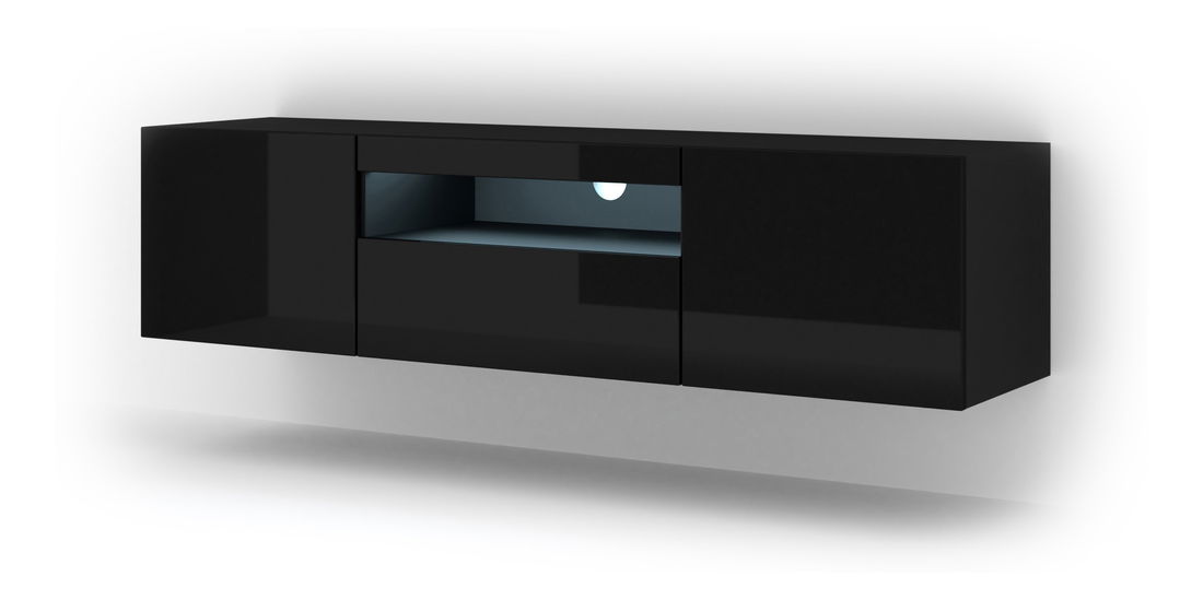 Masă TV/Dulap Aurinko 150 (Negru lucios) (cu iluminat)