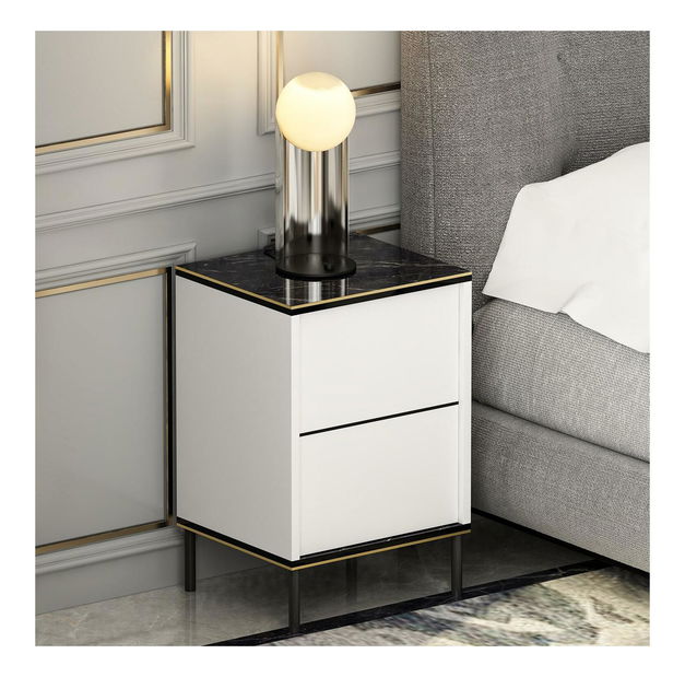 Noćni stolić Iris (bijela + crna + zlatna)