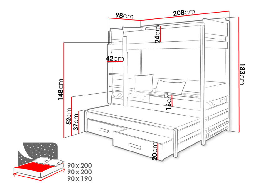 Krevet na kat Spider 2 (bijela + siva)