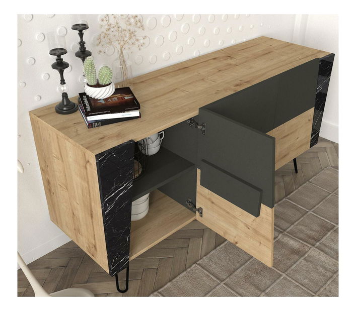 Konzolový stolík Mitovi (dub zafírový + čierna) 