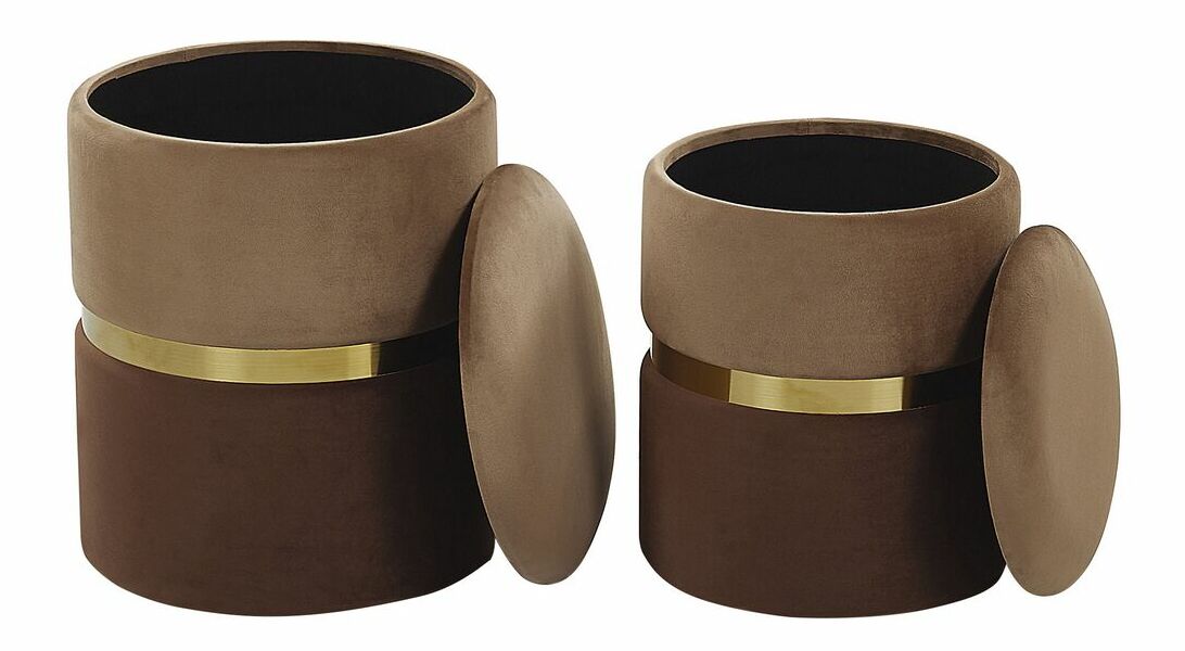 Set 2 buc. taburete WICHINE (stofă) (maro) (cu sp. depozitare)